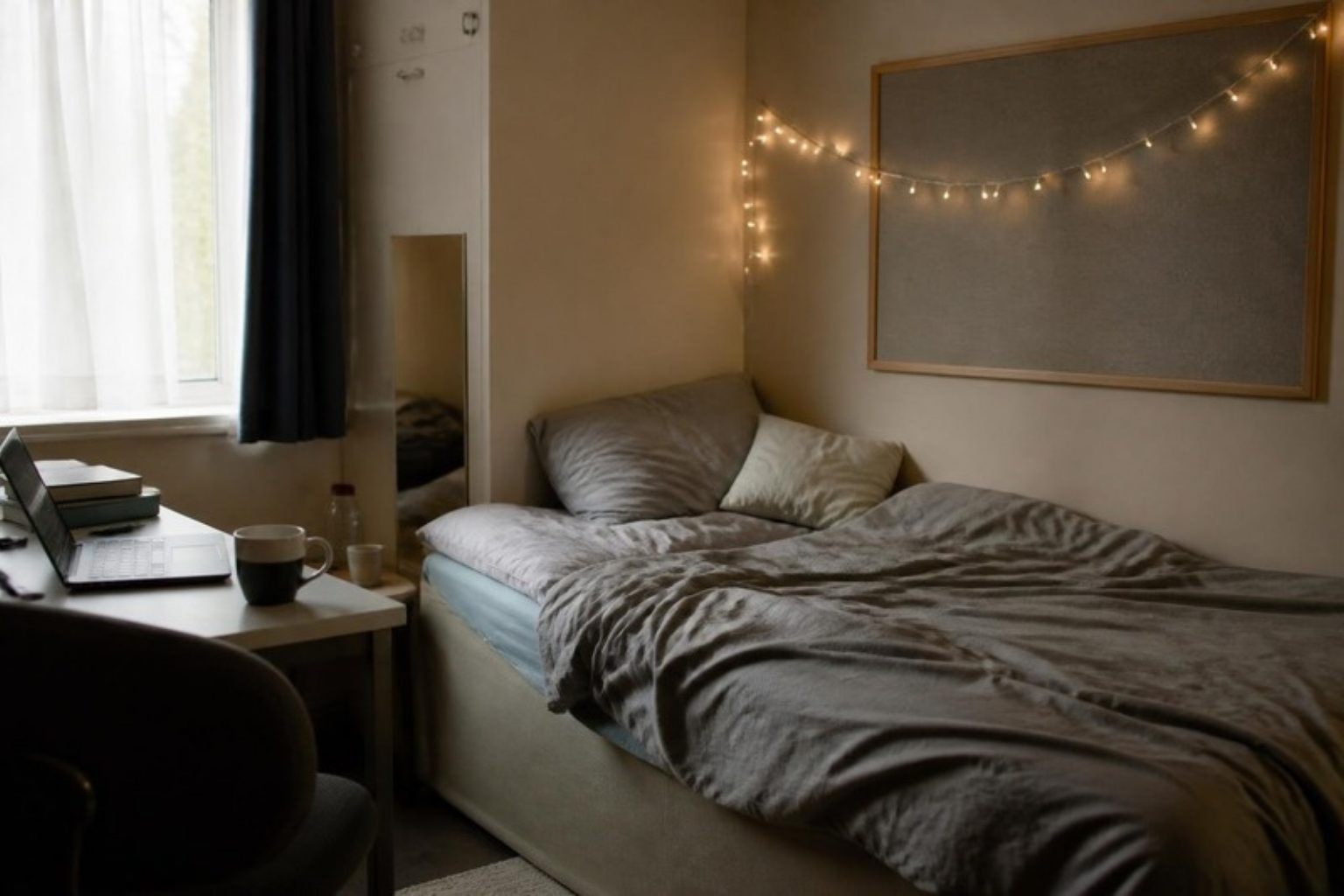 The Uni Student in a real bedroom, sky tape edge